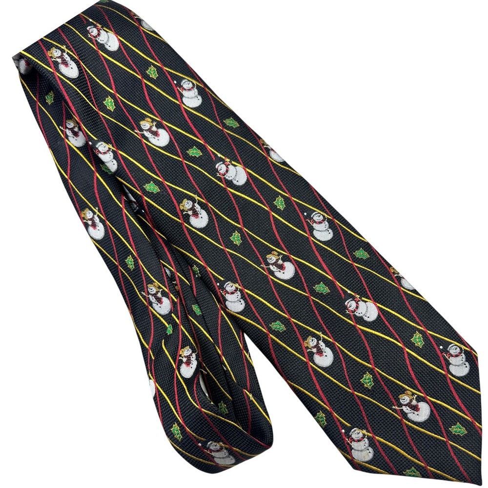 Holiday Traditions All Silk Hand Made Snowman Holly Christmas‎ Necktie
